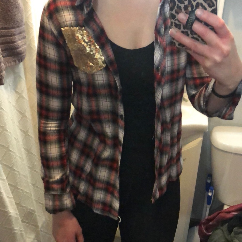 Sequin plaid shirt